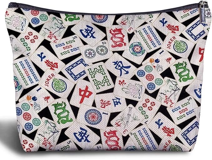 Mahjong Gifts Cosmetic Bag - Mahjong Makeup Bag Women's Zippered Bag for Purse, Mahjong Cosmetic Bags for Women
