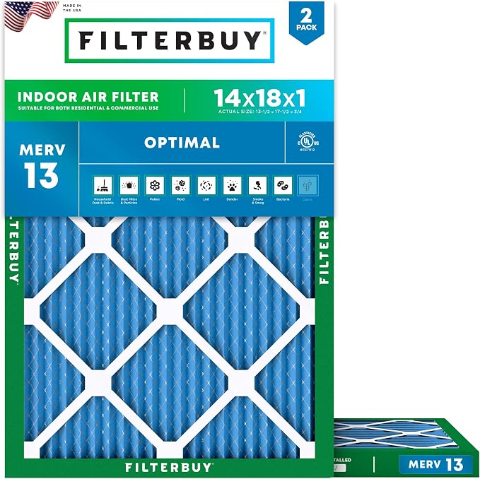 Filterbuy 14x18x1 Air Filter MERV 13 Optimal Smoke & Allergy Defense, by Filterbuy