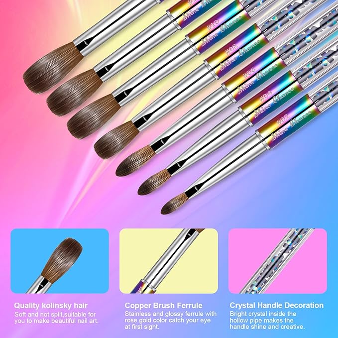 Acrylic Nail Brush Size 12, 100% Real Kolinsky Art Nail Brush for Acrylic Powder Application, Handmade Women Manicure Nail Extension Tool for Professional DIY Home Salon and Beginners