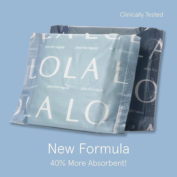 LOLA Non-Toxic Cotton Pads for Women - 36 Count, Regular, Ultra Thin with Wings - Organic Pads & Panty Liners for Women