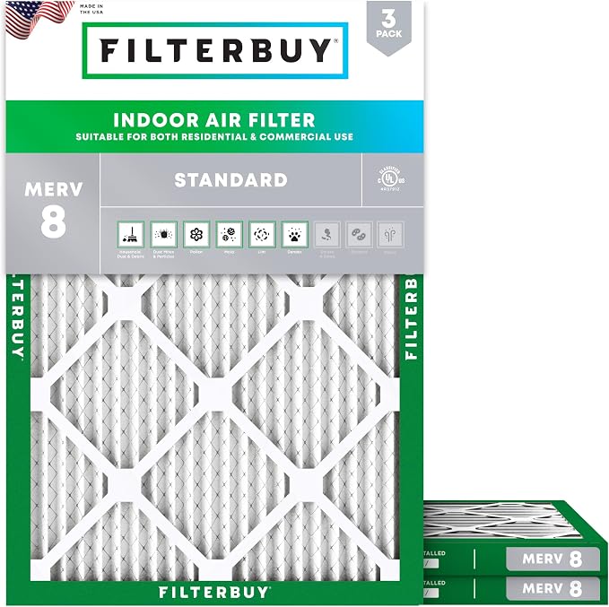 Filterbuy 17.5x24.5x1 Air Filter MERV 8 Essential Dust & Allergy Defense by Filterbuy