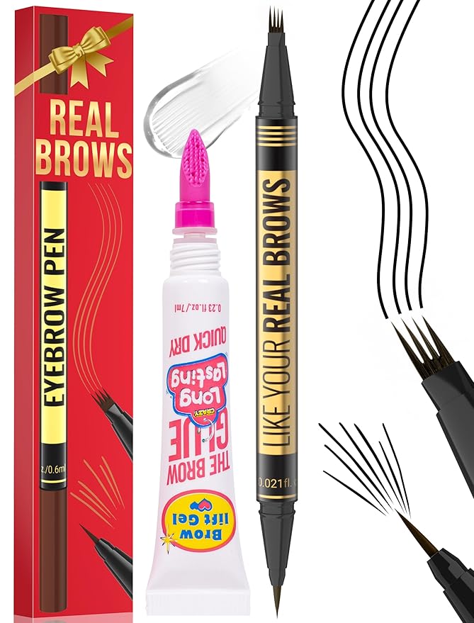 Vevivia Eyebrow Pen - Eyebrow Gel Clear, Dual-Ended Eye Brow Pencils for Women with 4-Fork-Tip and Precise Brush-Tip for Natural Hair-Like Strokes, Last All Day Eyebrow Pencil, Black