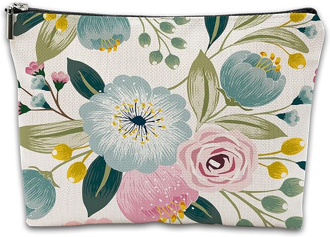 Makeup Bag Spring Flowers Cosmetic Bag Mini Portable Travel Toiletry Bag Organizer Makeup Brushes Aesthetic Accessories Waterproof Storage Bag for Women