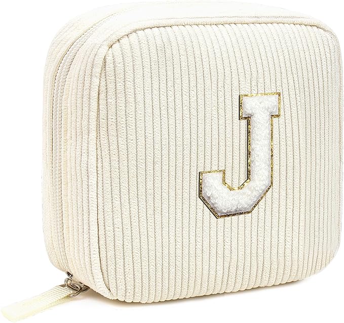 LETGO Birthday Gifts for Women Small Personalized Initial Monogram Makeup Bag,Preppy Corduroy Makeup Bags Travel Toiletry Bag Cute Pouch Purse for Her Mom Girlfriend Wife Sister Teacher Bridesmaid