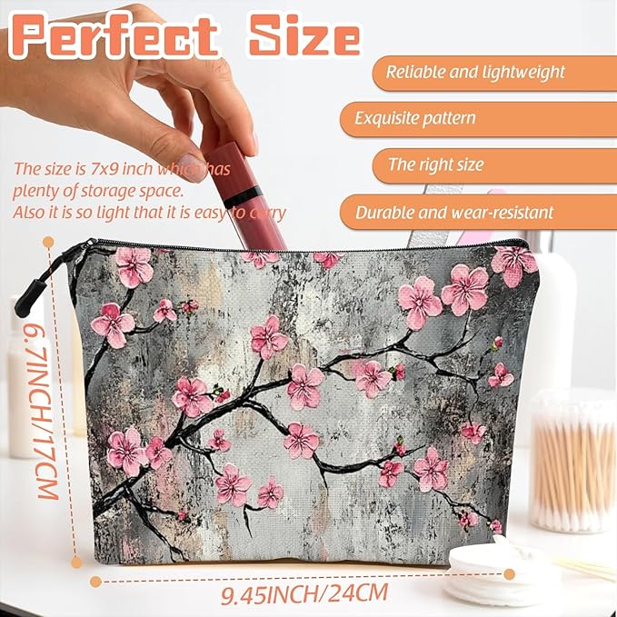Cosmetic Bags Travel Makeup Toilet Case Waterproof Pouch for Women Girls 6.7X9.45inches - Beautiful Grey - Backdrop Flowers