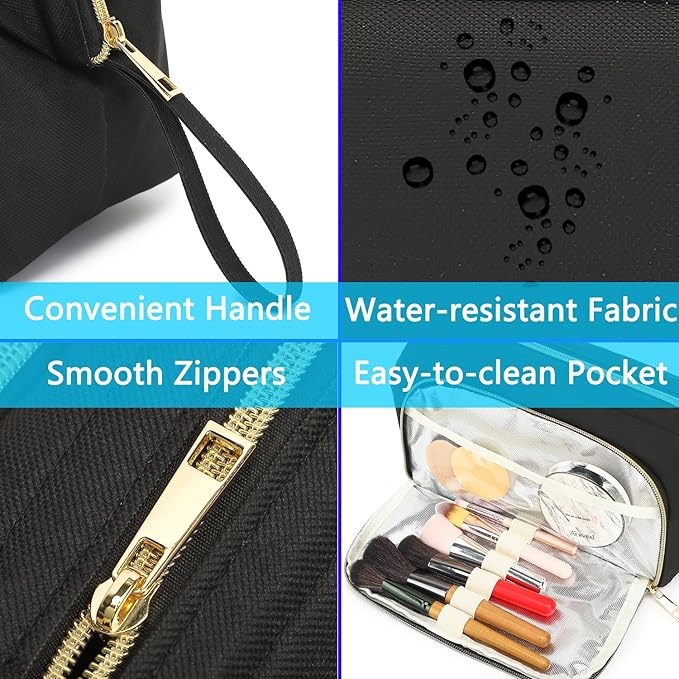 Travel Makeup Bag, Wide-open Cosmetic Bag Make Up Organizer Case with Brushes Pocket for Women, Large Family Toiletry Bag Skincare Pouch for Toiletries Accessories