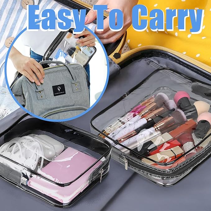12 Pcs Clear Makeup Bag PVC Waterproof Zippered Clear Cosmetic Toiletry Makeup Carry Pouch for Women Men Vinyl Plastic Organizer Case for Vacation Bathroom (Small, Black)