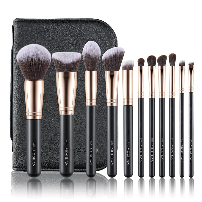 Makeup Brush Set with Black Travel Case -Premium Soft Synthetic Foundation, Contour & Eyeshadow Brushes for Liquid,Cream & Powder Blending Professional MUA Make Up Kit 11PCS