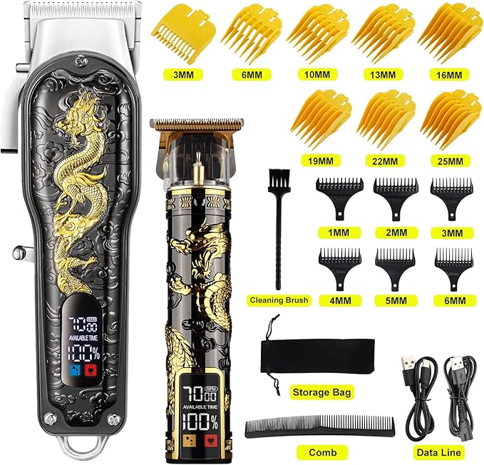 HIENA PRO Hair Clippers for Men T-Blade Trimmer Set, Men Professional Cordless Barber Hair Clippers Set with LED Display