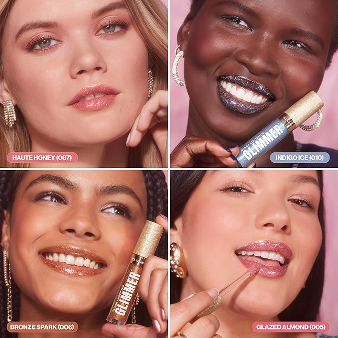 REVLON Super Lustrous Glimmer Gloss, Non-Sticky Lip Gloss, High-Shine Finish, Plant-Based Glitter, 001 Diamond Drama, 0.13 fl oz