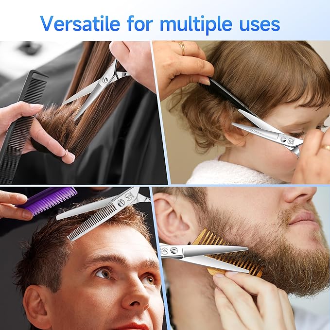 Fenice Peak 6'' Hair Cutting Scissors Set, Professional 440C Stainless Steel Barber Shears Kit with Cutting & Thinning Scissors, 9 PCS Hairdressing Tools for Men Women Salon Home Use