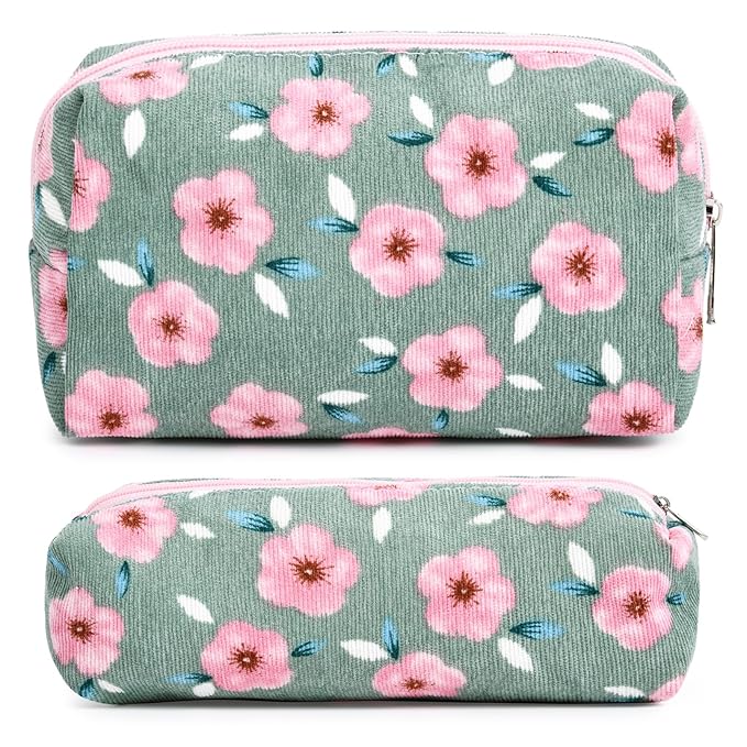 SOIDRAM Floral Cosmetic Bag - Large Capacity Makeup Pouch with Makeup Brushes Storage, Travel Toiletry Bag Organizer