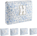 Alphabet Makeup Bag Cosmetic Bag for Women, Christmas Gifts for Age 11-18, Personalized Floral Coquette Travel Bag, Trendy Stuff Zipper Make Up Pouch Organizer Bag (Blue Floral H)