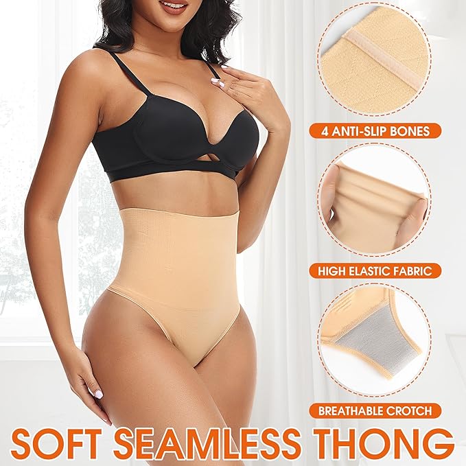 Niceuare Tummy Control Thong Shapewear for Women High Waist Body Shaper Underwear Seamless Comfortable Panty Thong