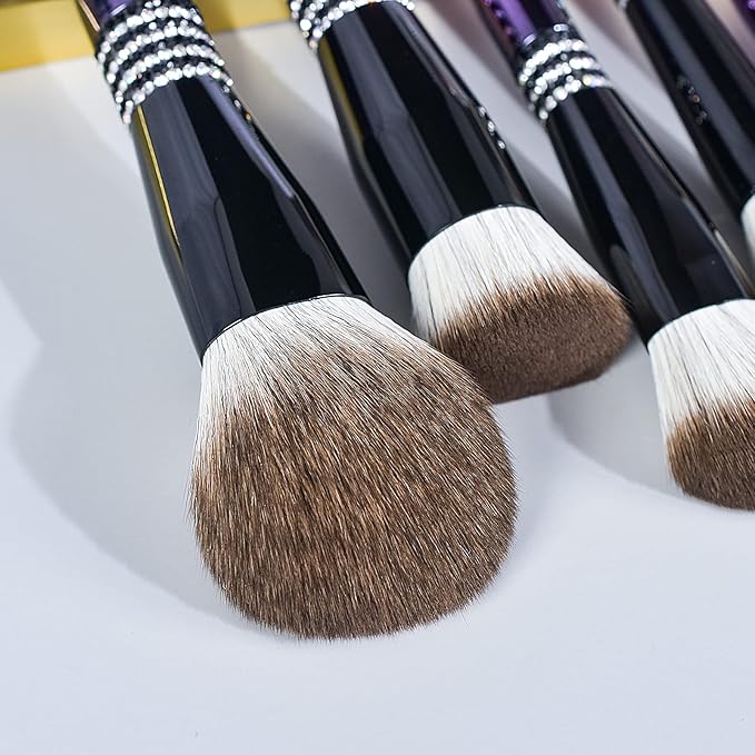 Bueart Design 16PCS Ultra Soft Makeup Brushes Sets with Holder,Professional Make up Brushes with Diamond(Purple-Black Gradient & Holder)