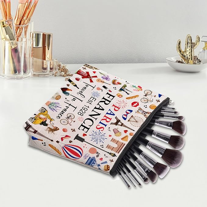 Paris Travel Gifts for Women Makeup Bag, Paris City Themed Souvenirs Cosmetic Bag, Zipper Pouch