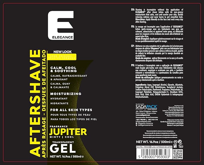 Elegance After Shave Lotion for Men, 500ml, Jupiter (Green), Real Shaving Relief, After Shave that Hydrates and Revitalizes your Skin, 16.9 Oz Jupiter Green)