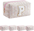 JOVAKIT Alphabet Makeup Bag Cosmetic Bag for Women, Christmas Gifts for Girls Age 6-18, Floral Flowers Coquette Travel Toiletry Zipper Make Up Pouch Organizer Trendy Stuff (Pink Floral P)