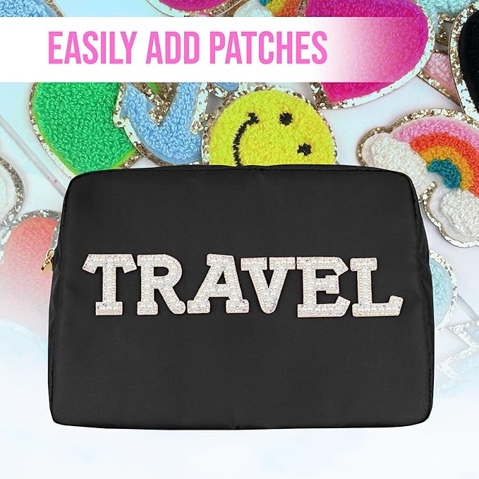 DANCOUR Nylon Makeup Bags for Women Large Preppy Travel Toiletry Pouch Cosmetic Bag Makeup Organizer