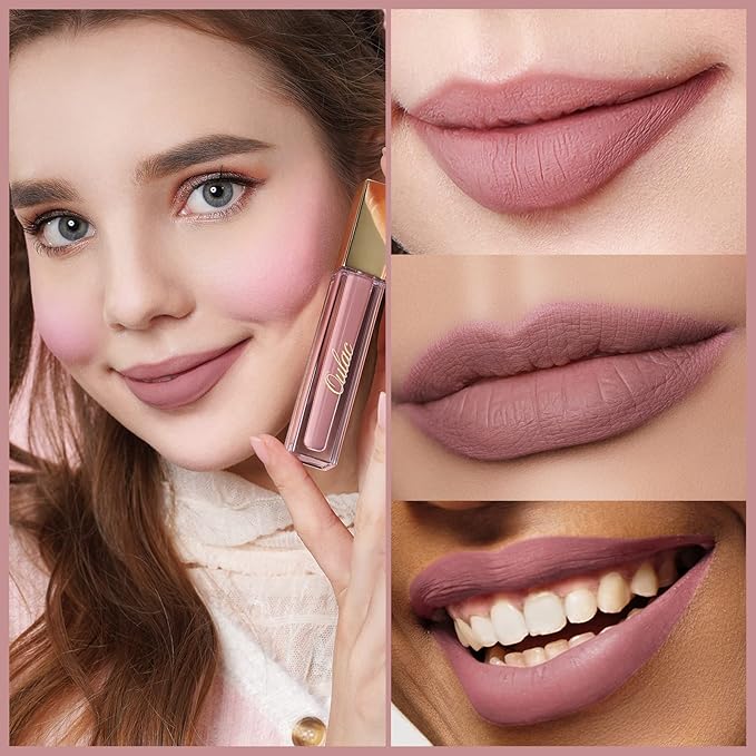 Oulac Matte Liquid Pink Nude Lipstick for Women 3PCS, Pink Nude Lip Stain Long Lasting Waterproof, No Transfer, Creamy High Pigmented Formula with Rose Oil, Vegan & Cruelty-Free (M16+M19+M24)
