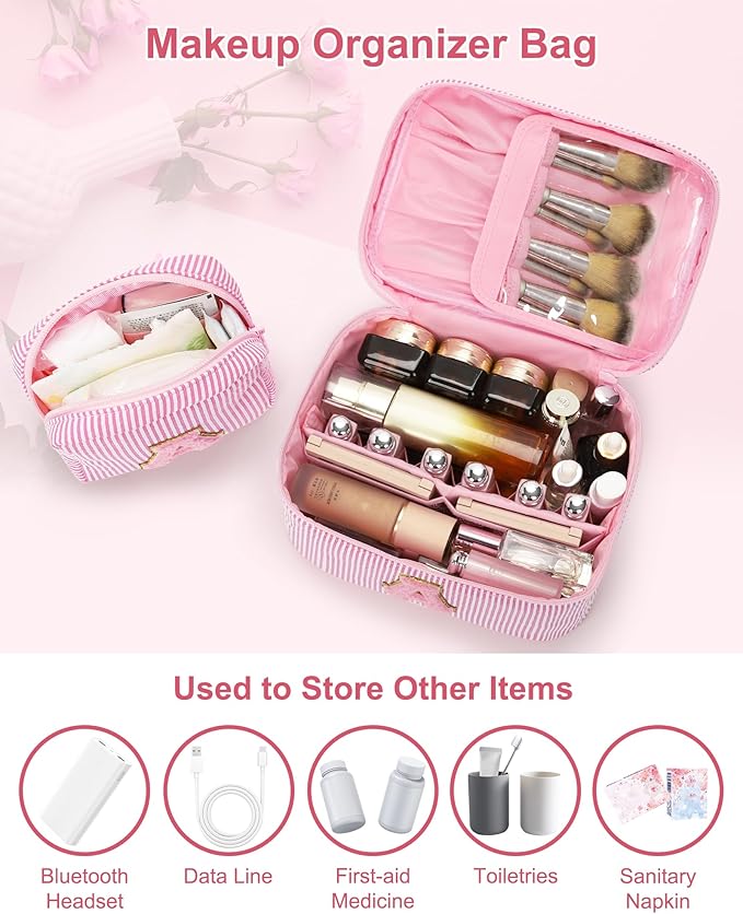 Initial Makeup Bag - Personalized Monogram Cute Makeup Bags,Make Up Case for Women Her Best Friend Friendship Sister Teacher,Birthday Gifts for Women,Girls Makeup Toiletry Bag Pouch,Pink R
