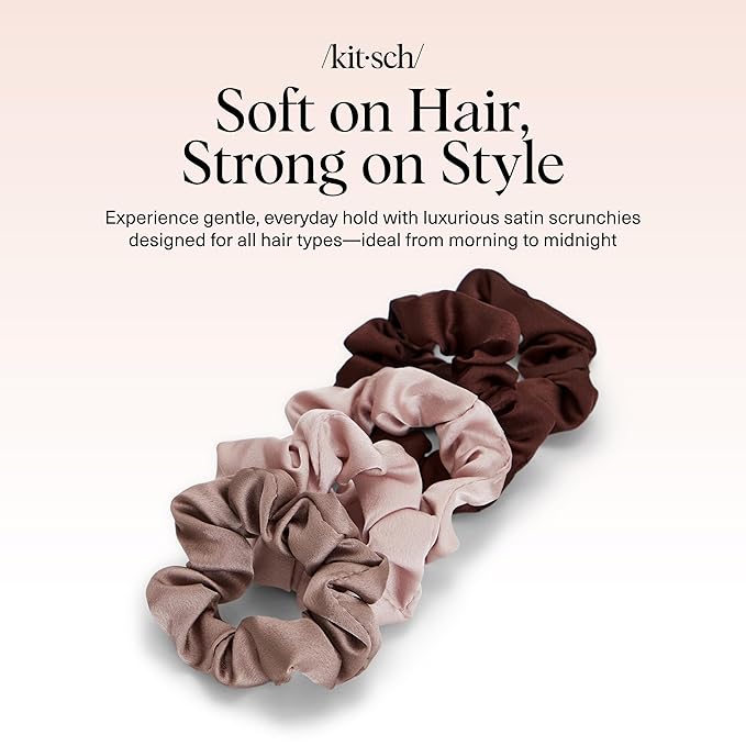Kitsch Satin Scrunchies for Women - No Crease Hair Ties for Girls | Scrunchies For All Hair Types and Textures, Perfect for Day or Night | Ideal Gifts for Women - 5 Pcs, Cameo