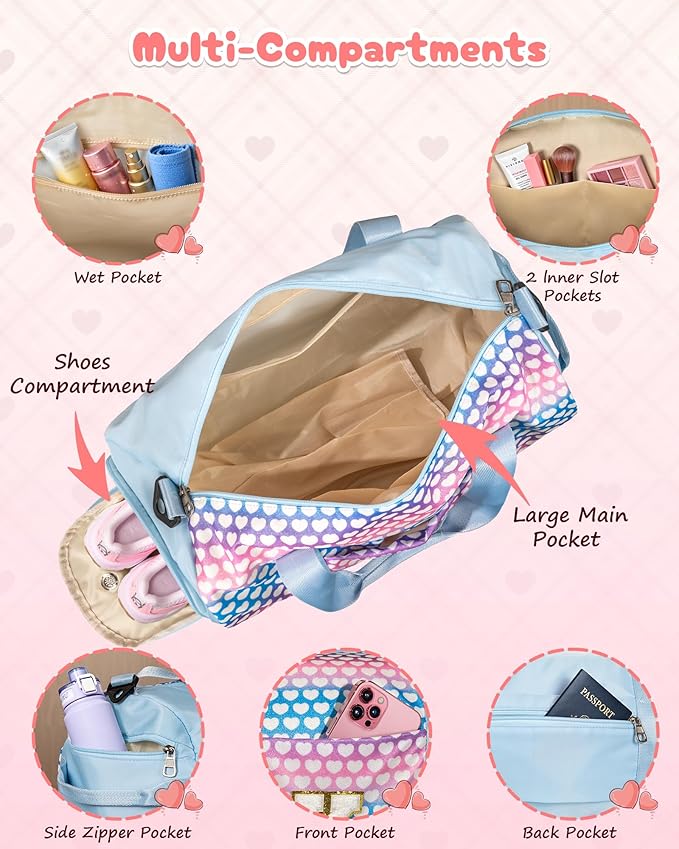Christmas Gifts for Grandkids, Girls Travel Duffel Bag, Kids Initial Overnight Bags with Shoe Compartment, Initial Duffle Bag with Makeup Pouch, Teen Girl Trendy Stuff (Letter A)