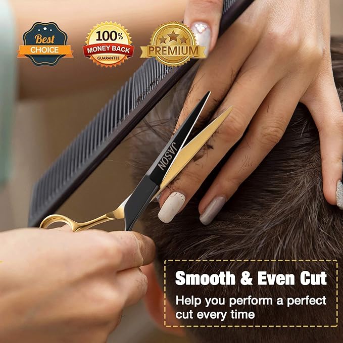 JASON 6'' Hair Cutting Scissors Professional Barber Shears 440C Japanese Stainless Steel Stylist Trimming Shear Salon Razor Edge Scissor Christmas Gift