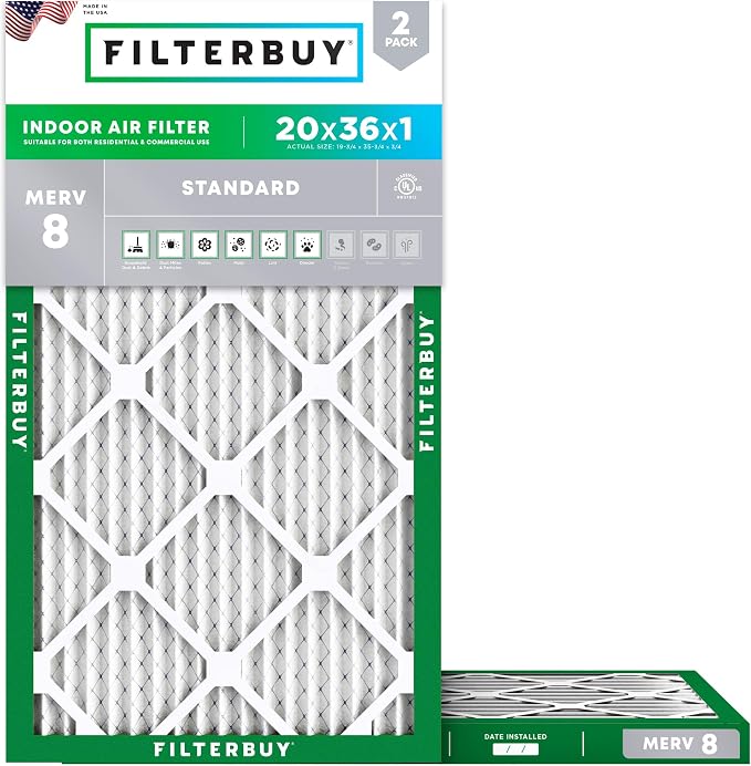 Filterbuy 20x36x1 Air Filter MERV 8 Essential Dust & Allergy Defense, by Filterbuy