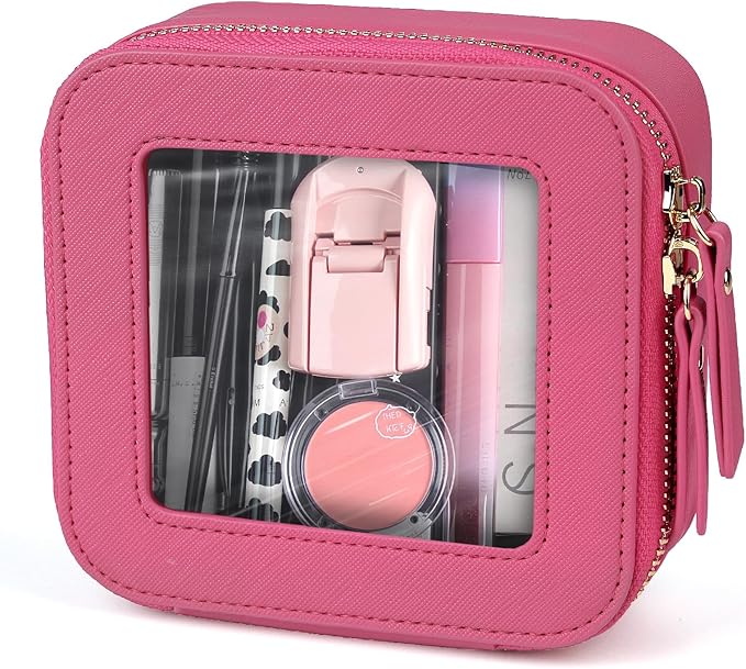 Small Clear Makeup Bag Travel Cosmetic Case, Portable Make Up Organizer Traveling Compact Car Bag for Essentials Transparent Toiletry Bag with Zipper