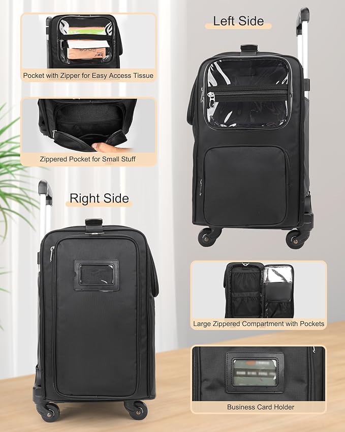 Relavel Rolling Makeup Train Case with Large Makeup Case, Hairstylist Traveling Bags with 5 Small Clear Bags, Cosmetology Case on Wheels, Hair Tools and Cosmetics Storage Organizer Trolley Suitcase