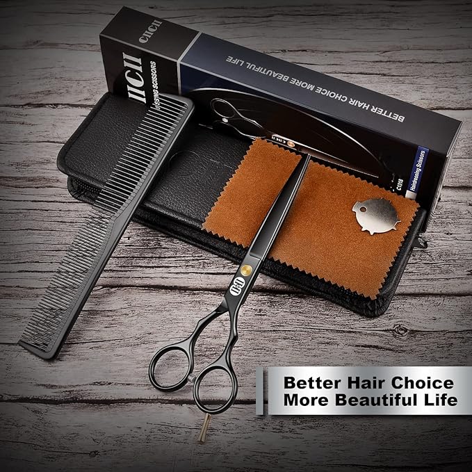 CIICII Hair Cutting Scissors, 6.5 Inch Professional Hair Scissors Set (Hair Cutting Shears Beard Trimming Haircutting Haircut Kit) Right Left Handed Barber Shears for Home Salon DIY Hairdressing