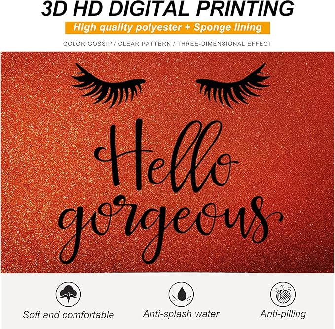 Hello Gorgeous Makeup Bag – Sparkly Orange Cosmetic Bag for Women – Travel Toiletry Organizer Pouch – Glitter Zipper Bag Bridesmaid Gift, Birthday, Holiday