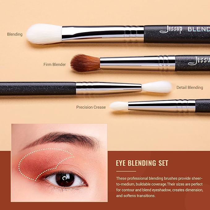 Jessup Eye Makeup Brushes Set Professional Blending Brush for Makeup Eyeshadow 13pcs Premium Synthetic Blender Brush Makeup Black T338