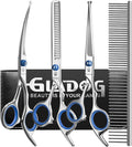 GLADOG Professional 5 in 1 Dog Grooming Scissors Set with Safety Round Tips, Sharp and Heavy-duty Pet Grooming Shears for Cats