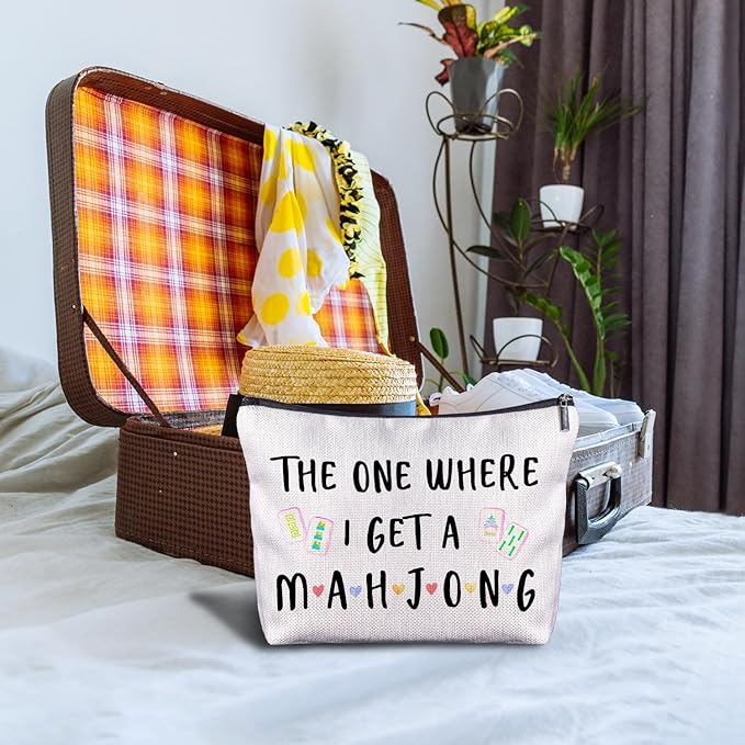Mahjong Gifts Cosmetic Bag - Mahjong Makeup Bag Women's Zippered Bag, Friendship Gifts for Mahjong Lover- C