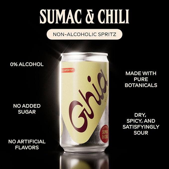 Ghia Non-Alcoholic Le Spritz | Sumac & Chili 12-Pack | Canned Mocktail & Cocktail Mixer, Zero Proof Sparkling Apéritif with Soothing Herbal Extracts | No Sugar, No Artificial Flavors, Caffeine-Free