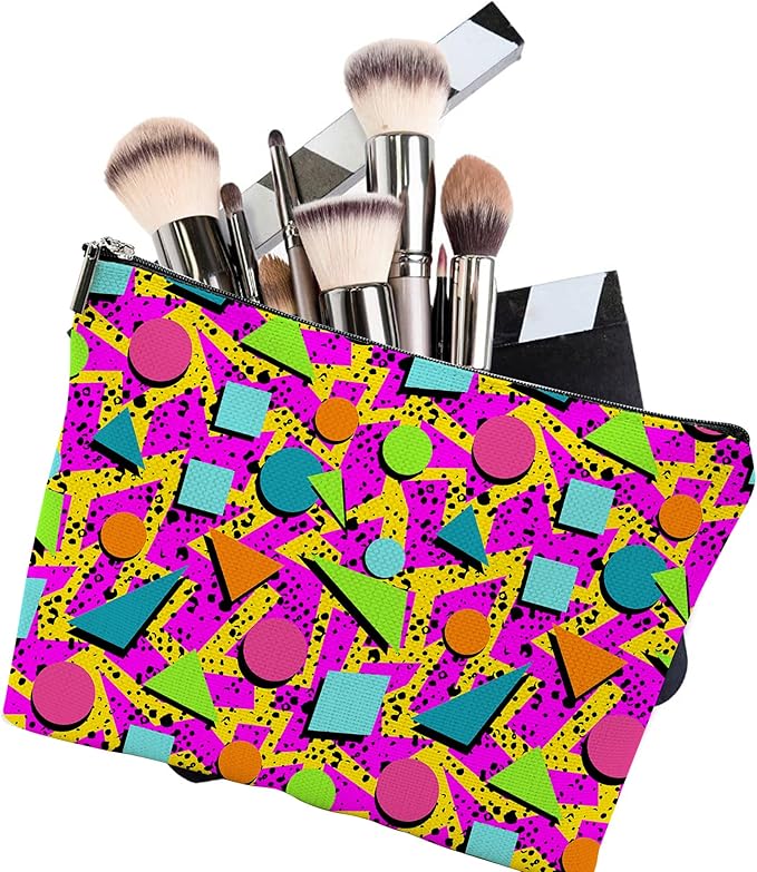 Makeup Bag Memphis Style Cosmetic Bag Mini Portable Travel Toiletry Bag Organizer Makeup Brushes Aesthetic Accessories Waterproof Storage Bag for Women