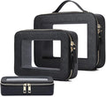 Pinkmik Clear Makeup Bag with Brush Bag 3pcs Waterproof Travel Case for Cosmetics and Toiletries Women's Makeup Organizer with Zipper (Black, L+M+SLIM)