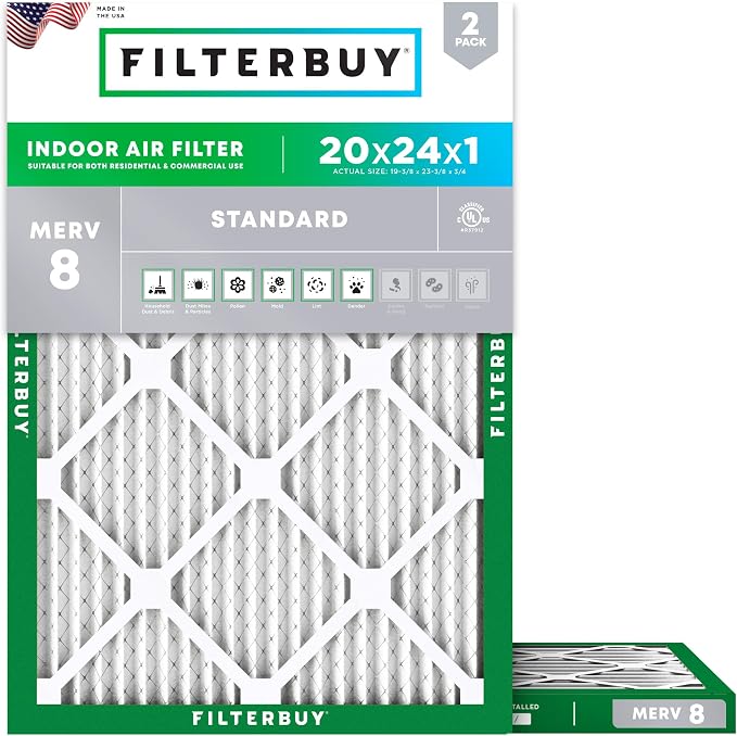 Filterbuy 20x24x1 Air Filter MERV 8 Essential Dust & Allergy Defense, by Filterbuy