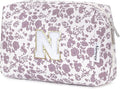 Narwey Birthday Gifts for Teen Girls Kids Women Personalized Initial Floral Makeup Bag Cute Cosmetic Trendy Stuff 6 8 10 11 12 13 14 16 18 Years Old Travel Toiletry Bag (Little Dusty Pink Flower N)