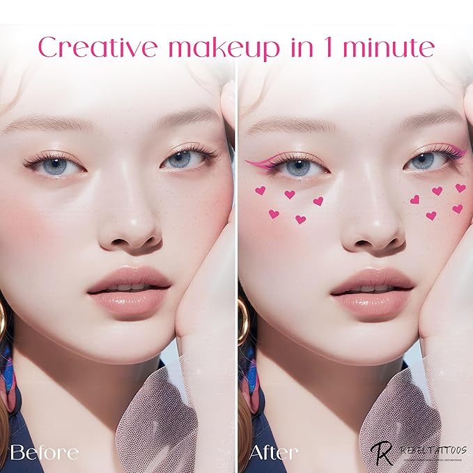 2-in-1 Eyeliner Stamp, Pigmented Intense Black Formula, Smudge-Budge Proof, Sweatproof, 24 Hour Stay Eyeliner Stamp Star Butterfly or Heart (Pink Heart)