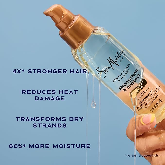 SheaMoisture Strengthen & Protect Hair Oil Manuka Honey & Yogurt Reduces Heat Damage and Protects Hair with an Amla Oil and Manuka Honey Infused Lightweight Formula 3.3fl oz
