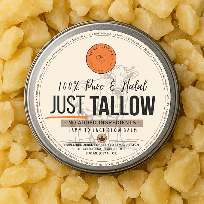 JUST Tallow - No Added Ingredient - 70 g Halal Grass Fed Beef Tallow For Skin - Organic Beef Tallow Moisturizer – Beef Tallow Face Moisturizer & Beef Tallow Balm For Face – Unscented