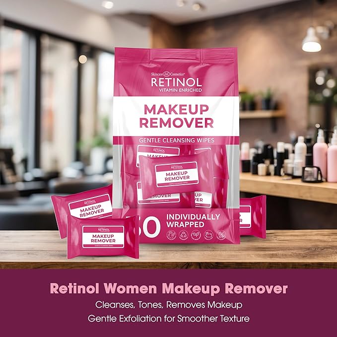 LIVAURA Retinol Individually Wrapped Makeup Remover Wipes, travel essentials for Travel & On the Go, women facial cleansing wipes, remove makeup mascara, with micellar water, 30 single face wipes