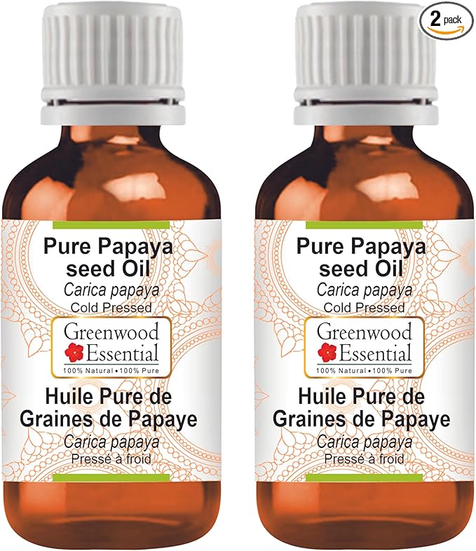 Greenwood Essential Pure Papaya seed Oil (Carica papaya) Cold Pressed (Pack of Two) 100ml X 2 (6.76 oz)