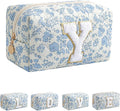 JOVAKIT Alphabet Makeup Bag Cosmetic Bag for Women, Christmas Gifts for Girls Age 6-18, Floral Flowers Coquette Travel Toiletry Zipper Make Up Pouch Organizer Trendy Stuff (Blue Floral Y)