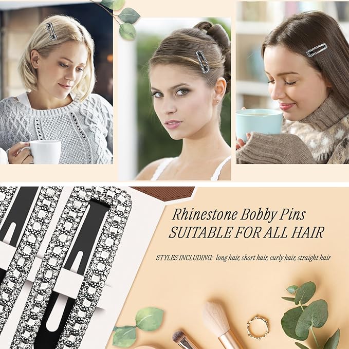 Rhinestone and Crystal Hair Clips 2-Pack, Sparkly Barrettes & Elegant Bling Accessories for Women & Girls(Set5)