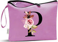 Vavabox A-Z Personalized Makeup Bag, Birthday Gifts for Women Mom, Gifts for Best Friend, Bride Bridesmaid Cosmetic bag (P, Purple)