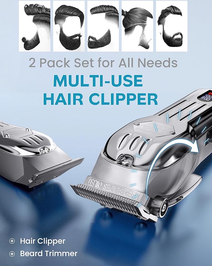 Professional Cordless Hair Clippers for Men, Trimmers Set and Barber Clippers for Haircut, Beard Trimmer Kit with LCD Display, Grooming Set, Rechargeable Hair Cutting Machine for Family